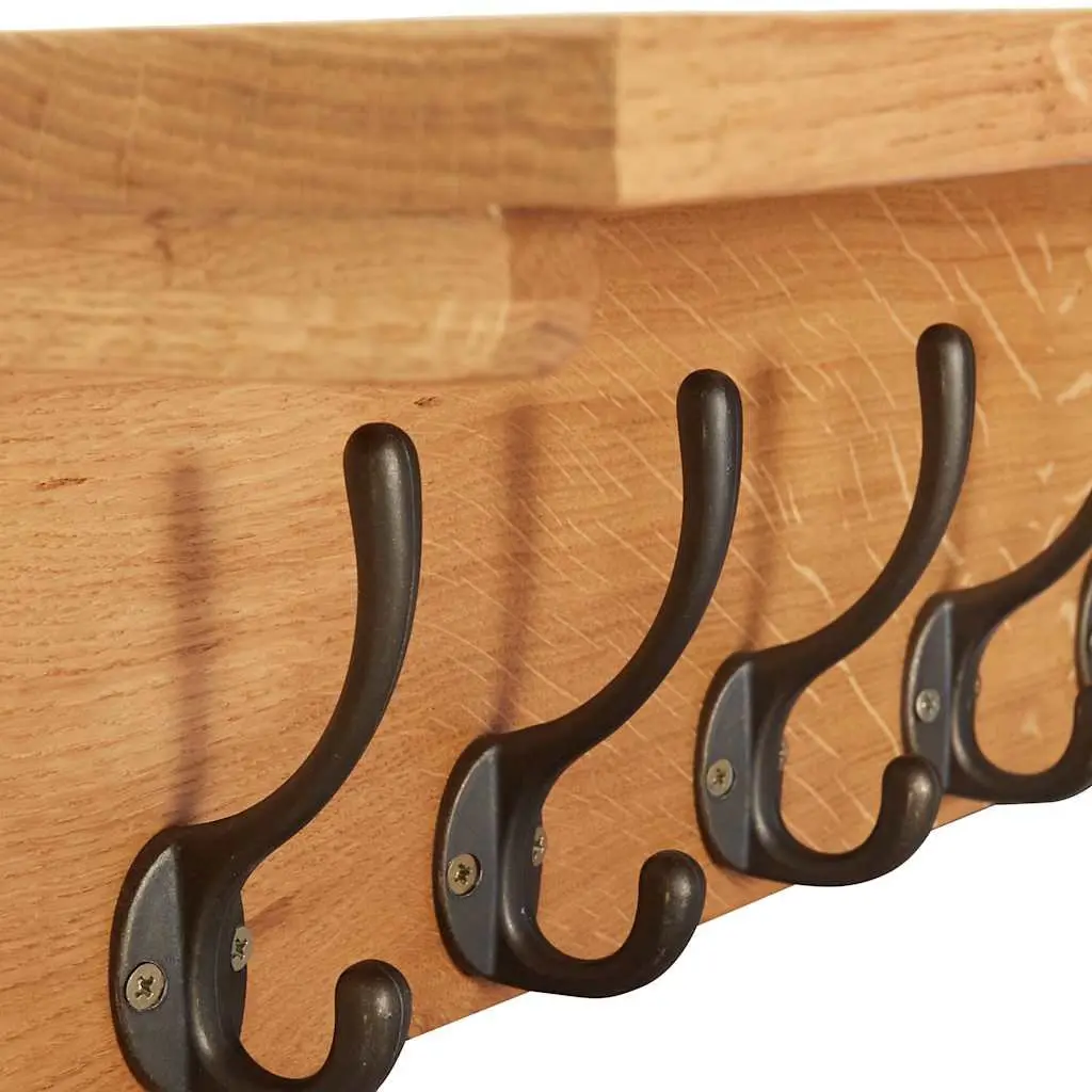 Solid Oak Wood Coat Rack 6 Hooks Wall Mount Brown Home Entryway Storage