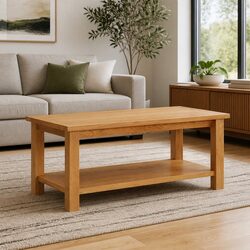 Practical Solid Oak Coffee Table with Storage Shelf