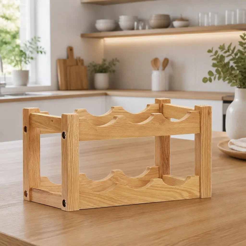 Solid Oak Wood Wine Rack Freestanding Storage Organiser for 6 Bottles Brown 37x21x21cm