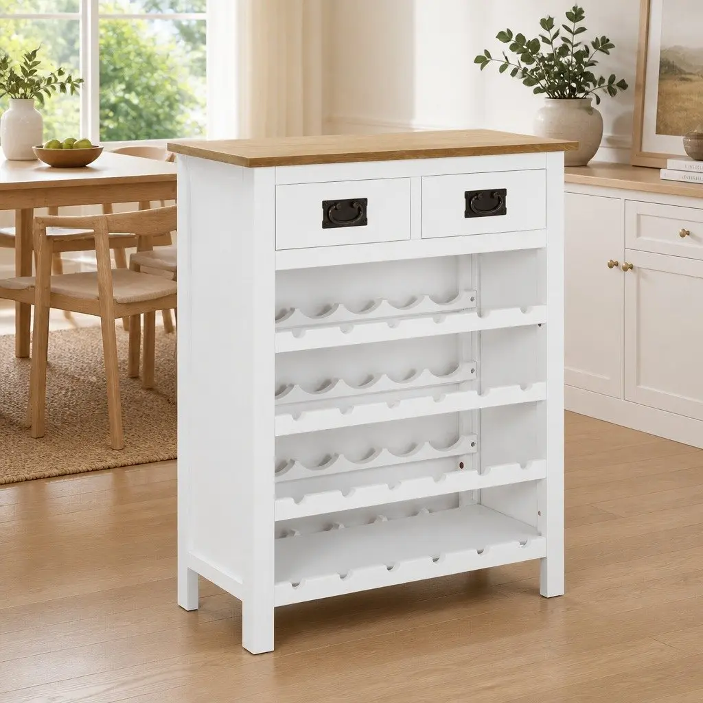 Wine Cabinet Solid Oak Wood 72 x 32 x 90 cm Brown Storage Furniture Open Racks Drawers