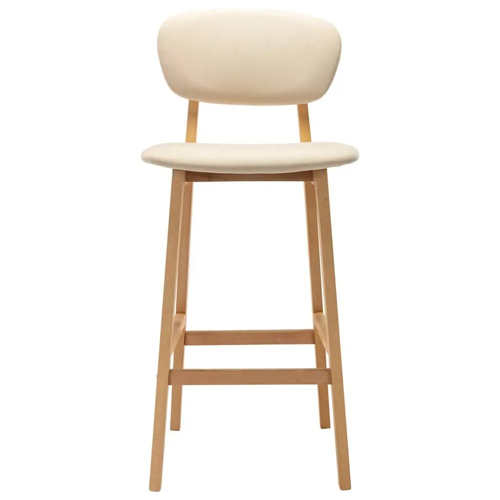 Bar Stools Cream Upholstered Chairs with Footrest Solid Beech Wood Legs Set of 2