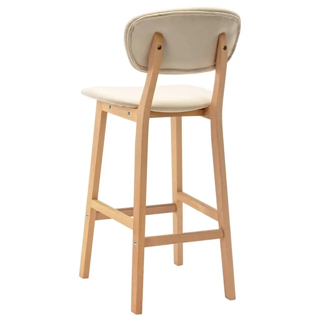 Bar Stools Cream Upholstered Chairs with Footrest Solid Beech Wood Legs Set of 2