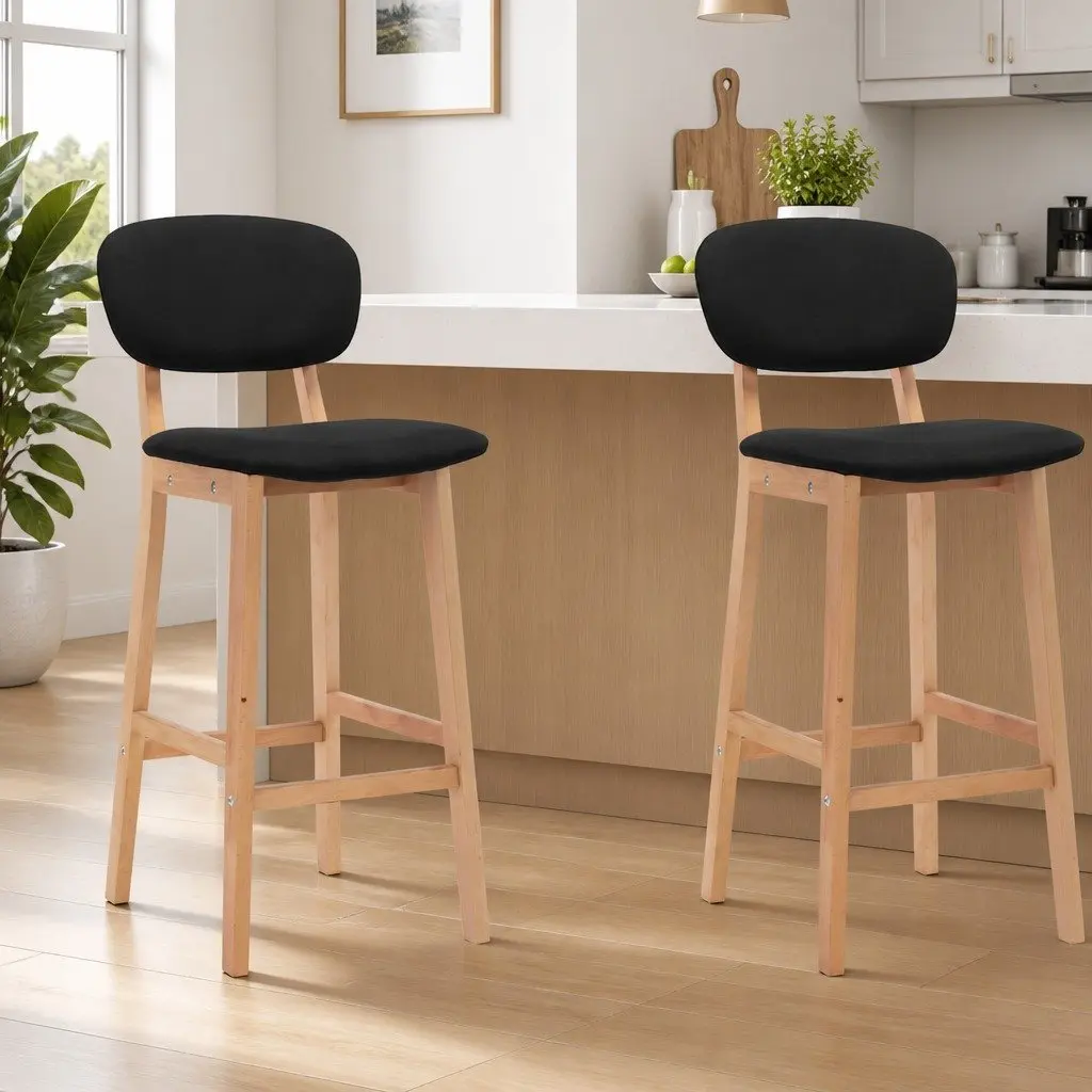 Set of 2 Black Fabric Bar Stools
