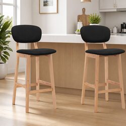 Functional Set of 2 Black Fabric Bar Stools