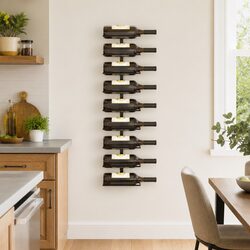 Wall-Mounted Wine Rack 9 Bottle Storage Black Iron Modern Home Decor Display