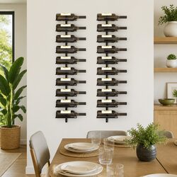 Wall-mounted Wine Rack 20 Bottles Black Metal Storage Display 2 Pieces Set