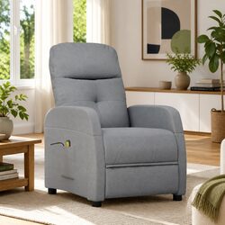 Electric Massage Chair Grey Fabric Reclining Armchair 6 Massage Points Hand