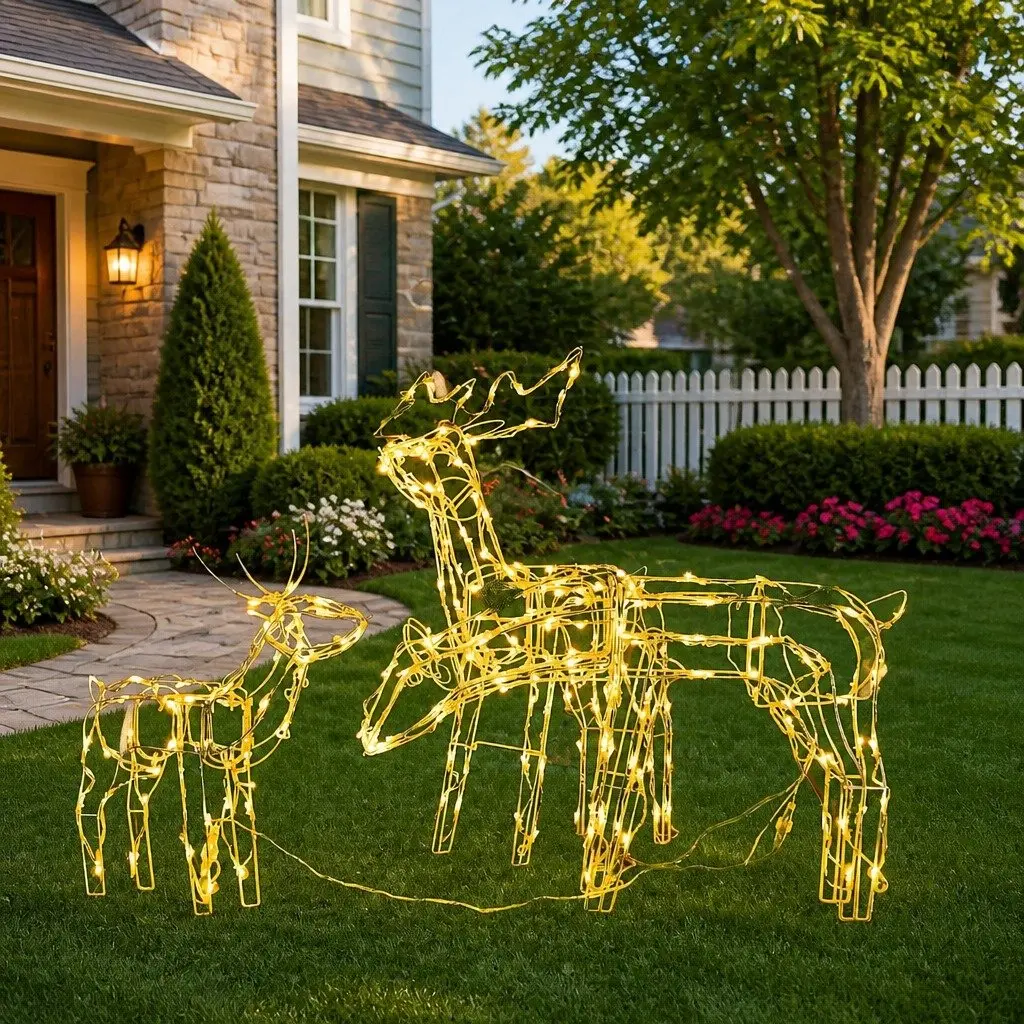 Christmas Reindeer LED Light Display 3 Piece Steel Frame Warm White 229 LEDs Indoor