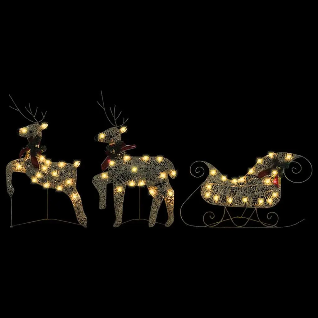 Reindeer Sleigh Decoration Mesh Construction 60 LED Lights Outdoor Garden Gold