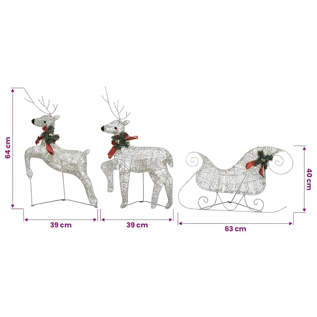 Reindeer Sleigh Decoration Mesh Construction 60 LED Lights Outdoor Garden Gold