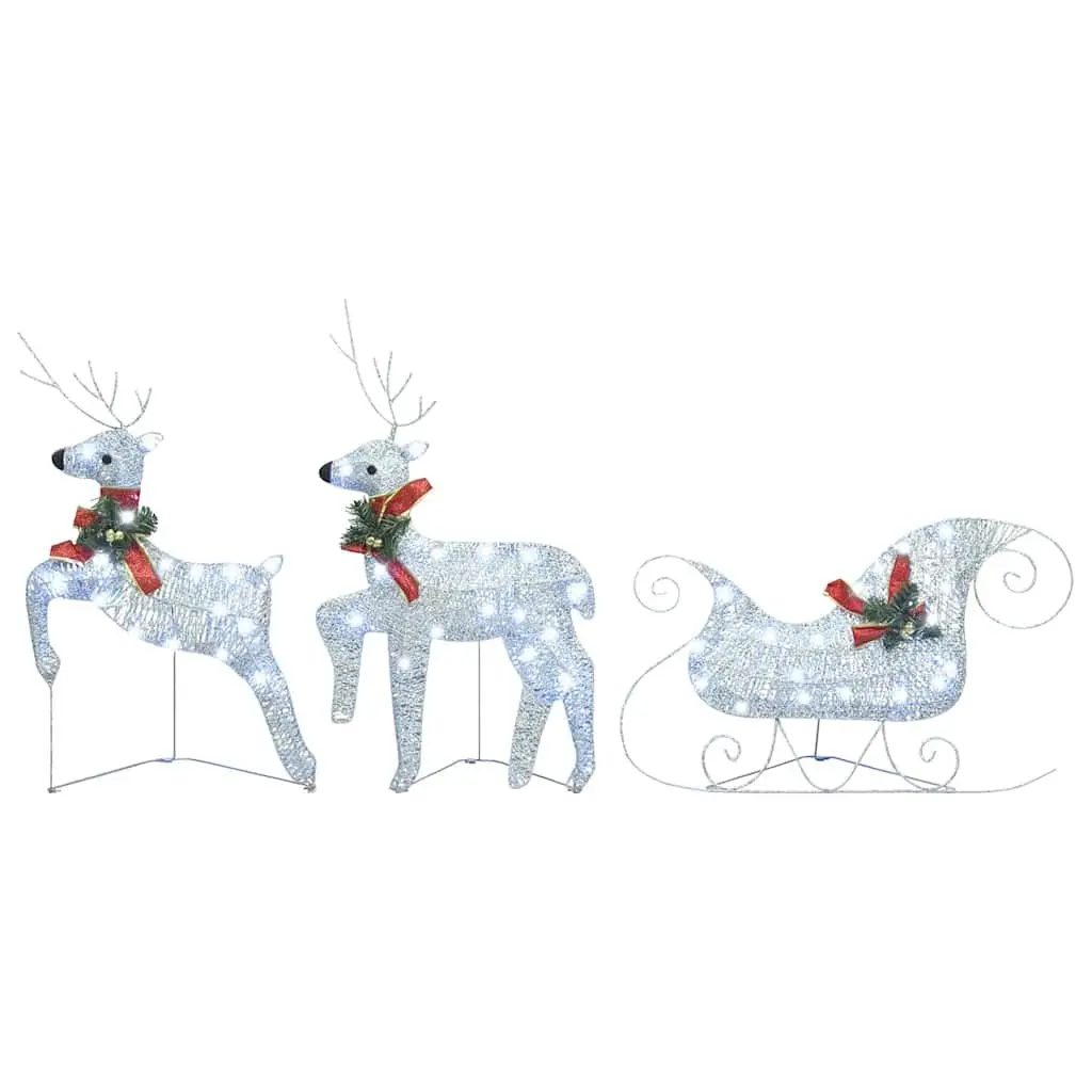 Reindeer Sleigh Decoration Mesh 60 LED Lights Silver Outdoor Garden