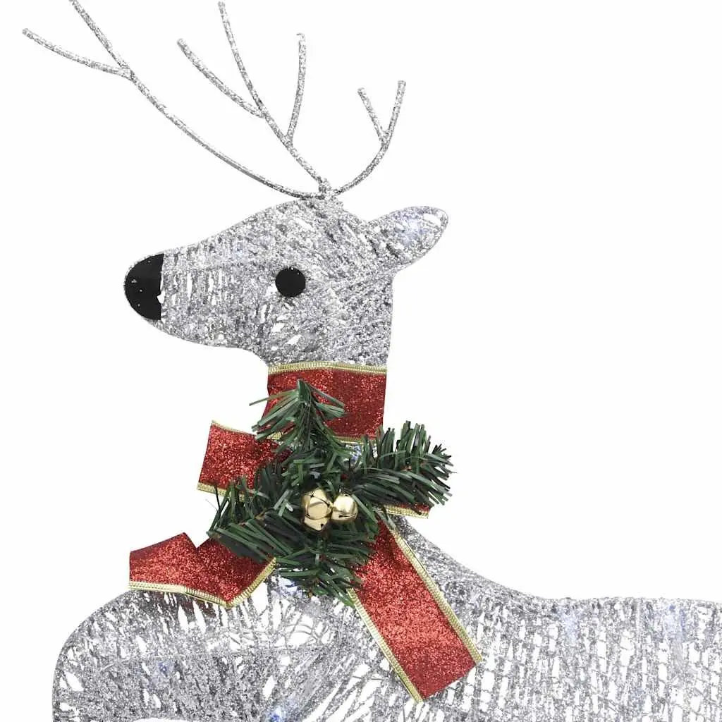 Reindeer Sleigh Decoration Mesh 60 LED Lights Silver Outdoor Garden