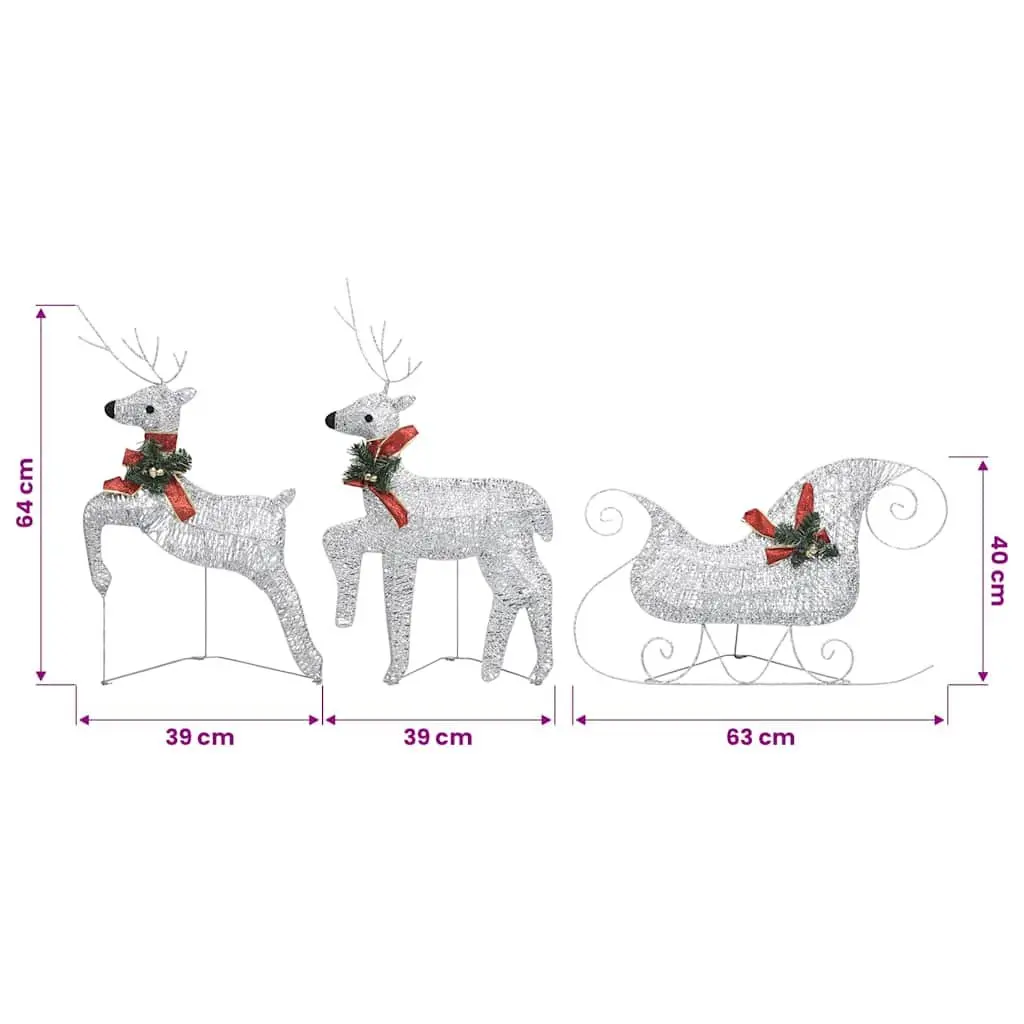 Reindeer Sleigh Decoration Mesh 60 LED Lights Silver Outdoor Garden