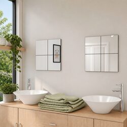 Frameless Mirror Tiles Set 16 pcs 20.5cm Silver Glass Wall Decor Reflective
