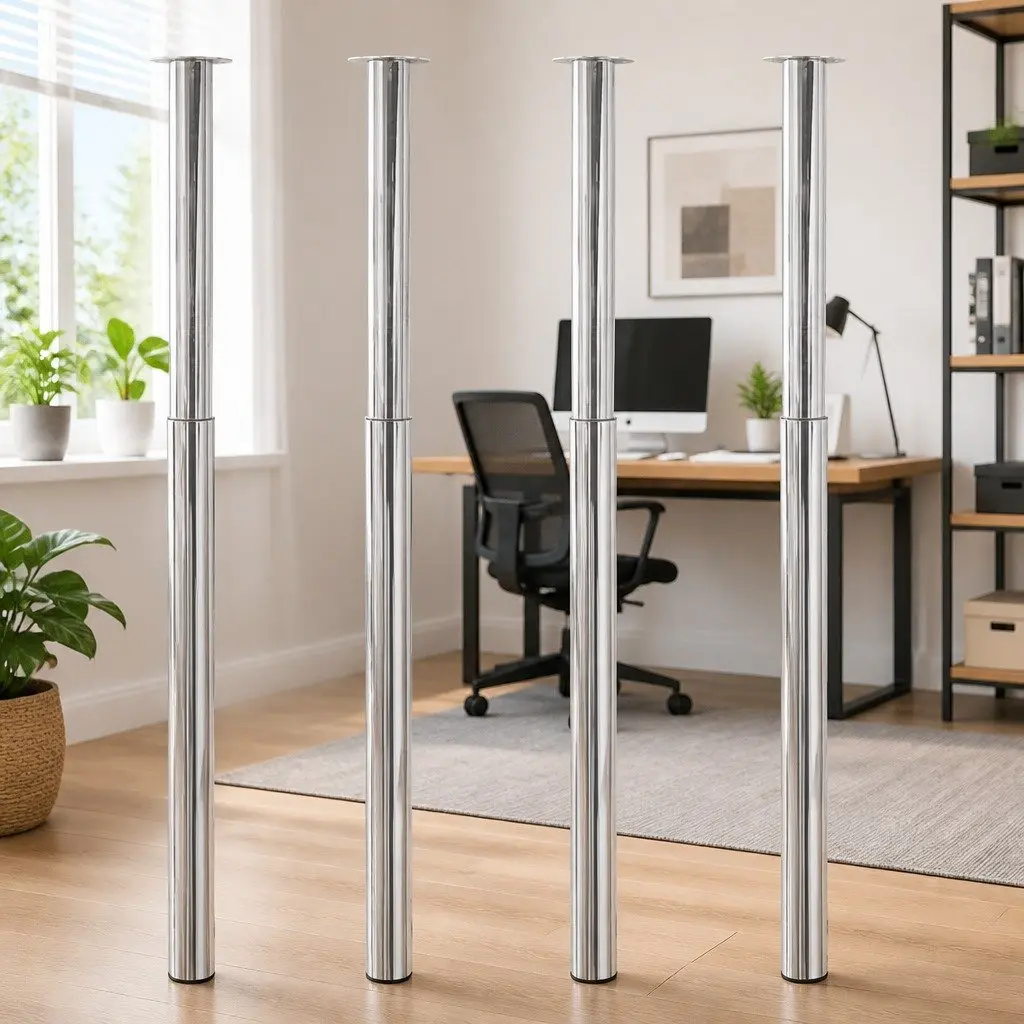 Adjustable Telescopic Table Legs Chrome 4 Pieces Height 710 mm to 1100 mm Suitable for Desks Worktops Breakfast Bars