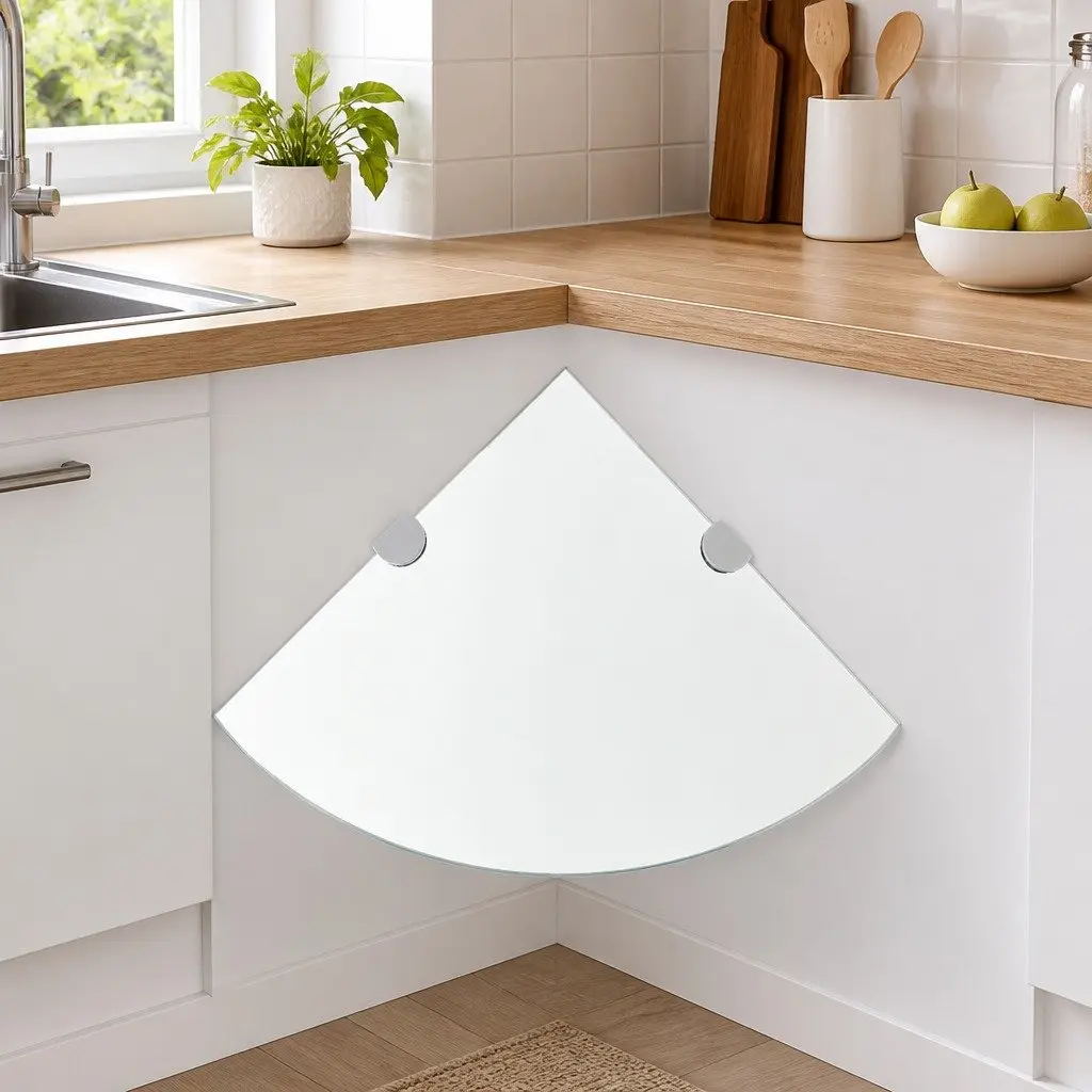 Corner Shelves Glass 35x35cm Transparent with Chrome Supports 2 Piece Floating Display Shelving