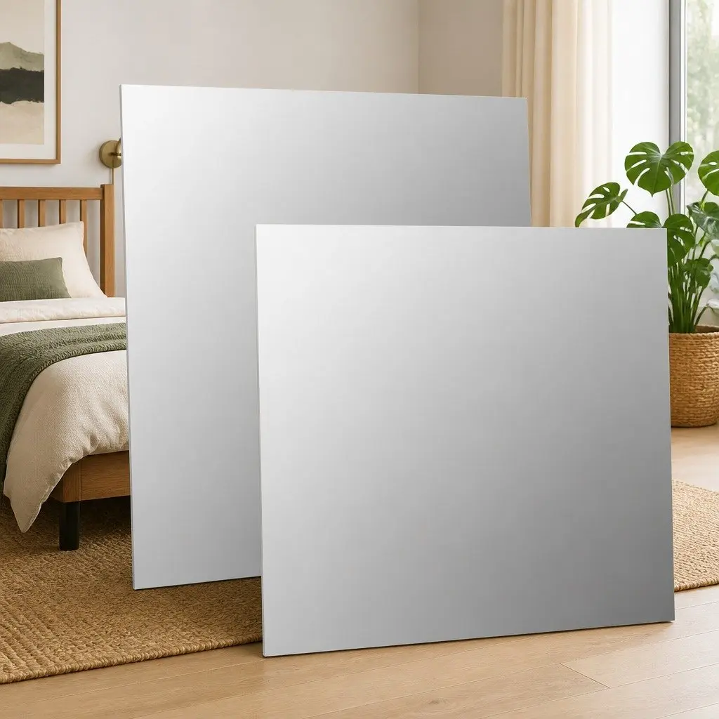 Square Wall Mirror Silver Glass 40x40 cm Home Decor Set of 2
