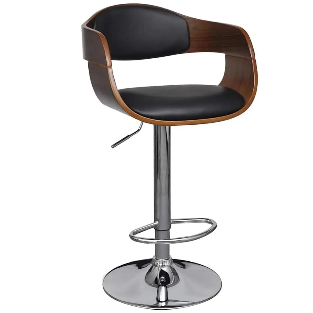 Bar Stools Bent Wood Faux Leather Height Adjustable Black Set of 2