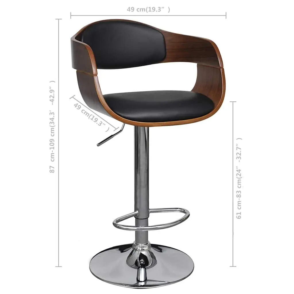Bar Stools Bent Wood Faux Leather Height Adjustable Black Set of 2