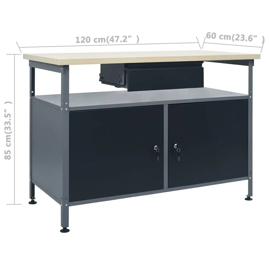 Workbench Steel Black 120 cm with 3 Wall Panels Tool Storage Organization