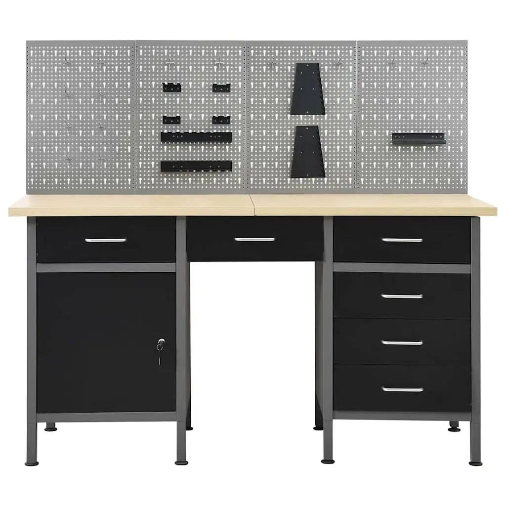 Workbench Four Wall Panels Tool Storage Workshop Garage Heavy Duty 500kg Black