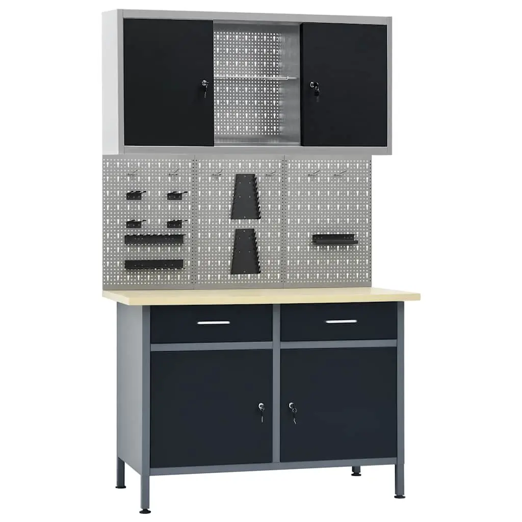 Workbench Storage System with 3 Wall Panels 1 Cabinet 500kg Capacity Workshop