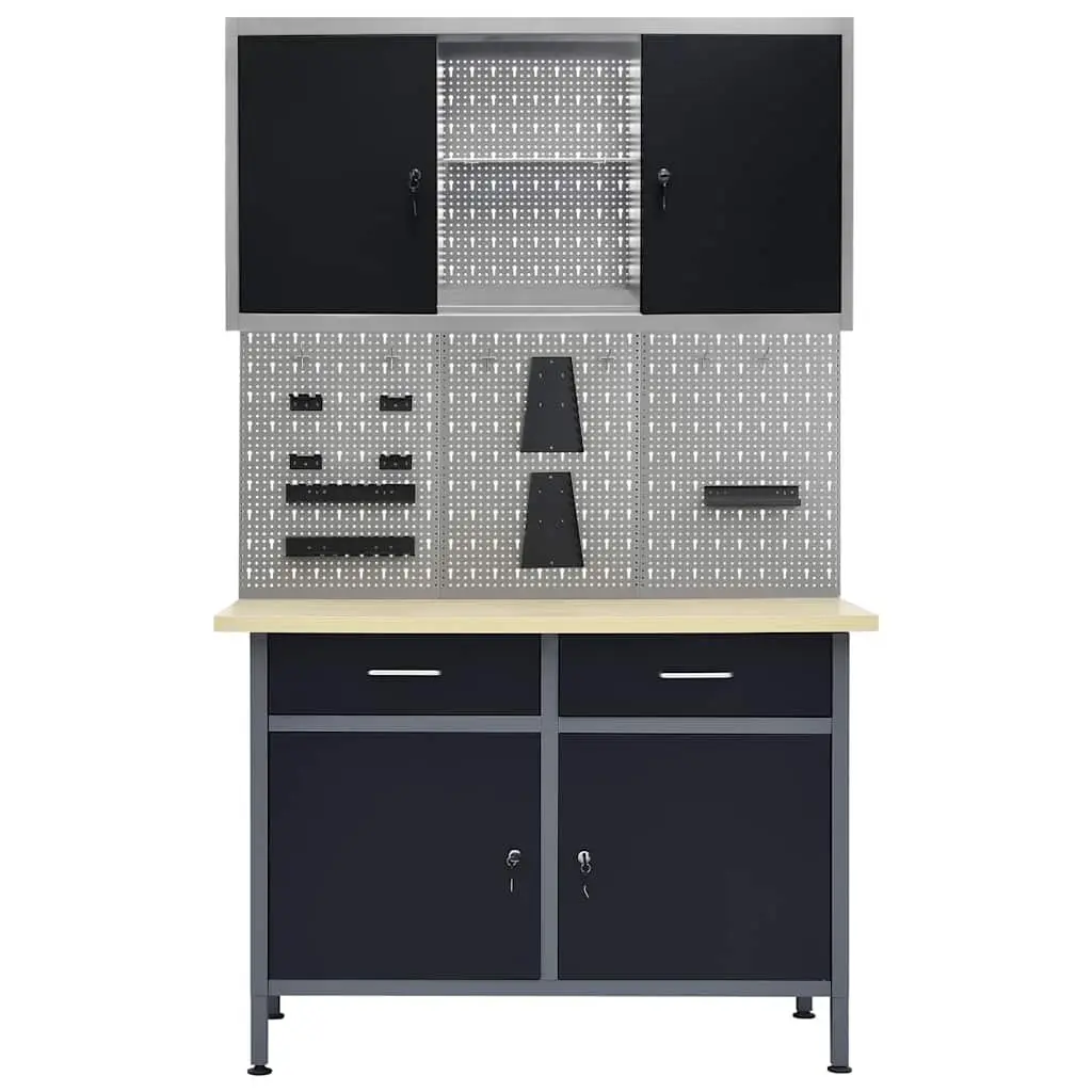 Workbench Storage System with 3 Wall Panels 1 Cabinet 500kg Capacity Workshop