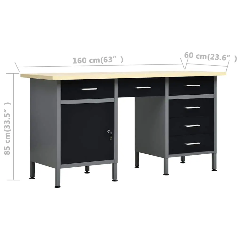 Work Bench Tool Storage 500kg Workstation 6 Drawers Wall Panels Cabinets Black