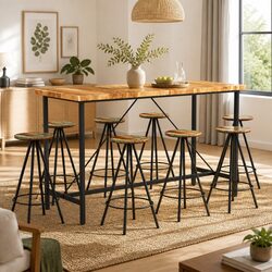 9 Piece Bar Set Solid Acacia Wood Reclaimed Wood Brown Industrial Dining Kitchen