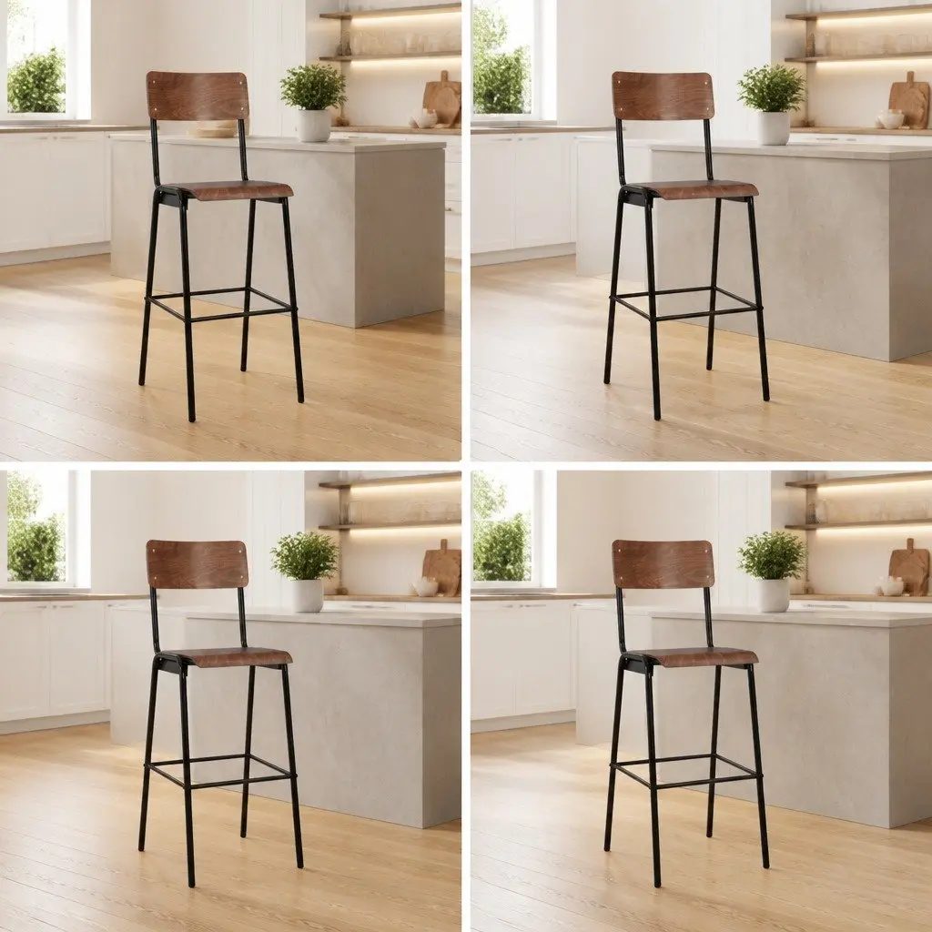 Bar Stools Plywood Seat Black Stackable Dining Kitchen Chairs