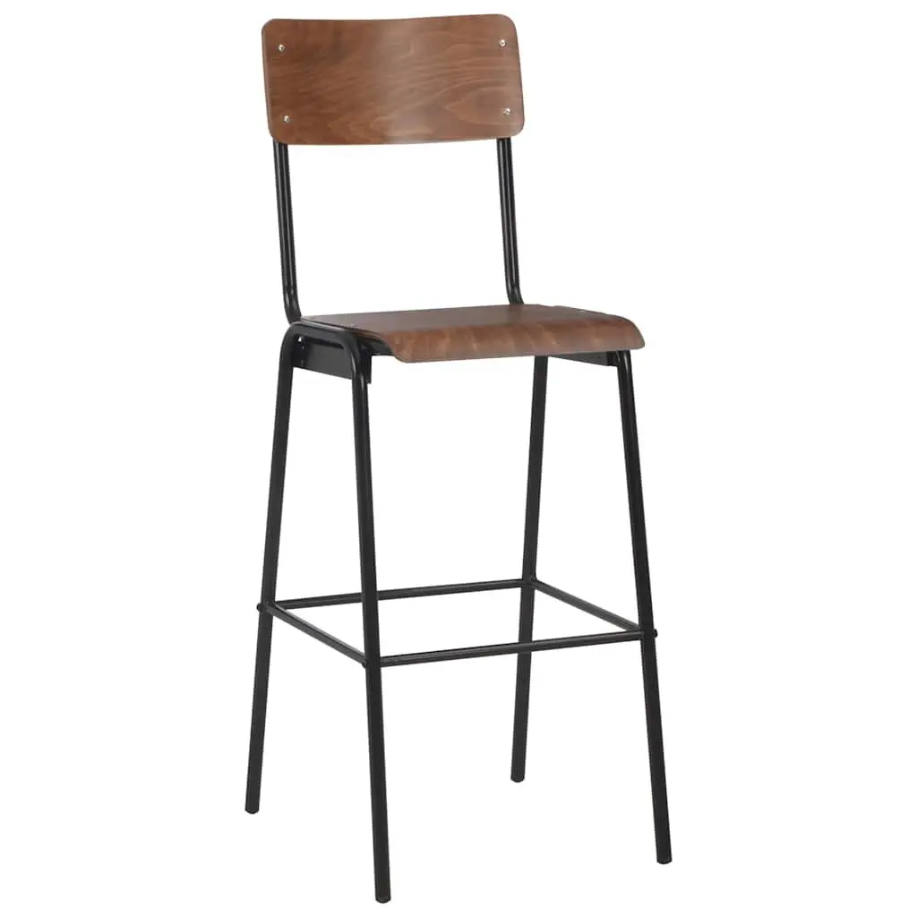Bar Stools Stackable Plywood Seat Powder-Coated Steel Legs 6 Pieces Black