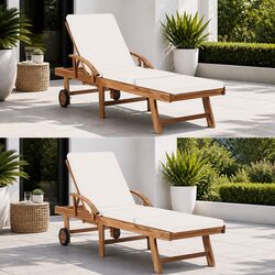 Sun Loungers 2 pcs with Cushions Outdoor Deck Chairs Adjustable Backrest Wheels