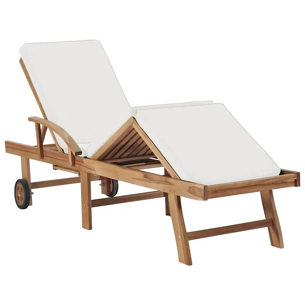 Sun Loungers Solid Teak Wood Adjustable Backrest Cream 2 pcs with Cushions