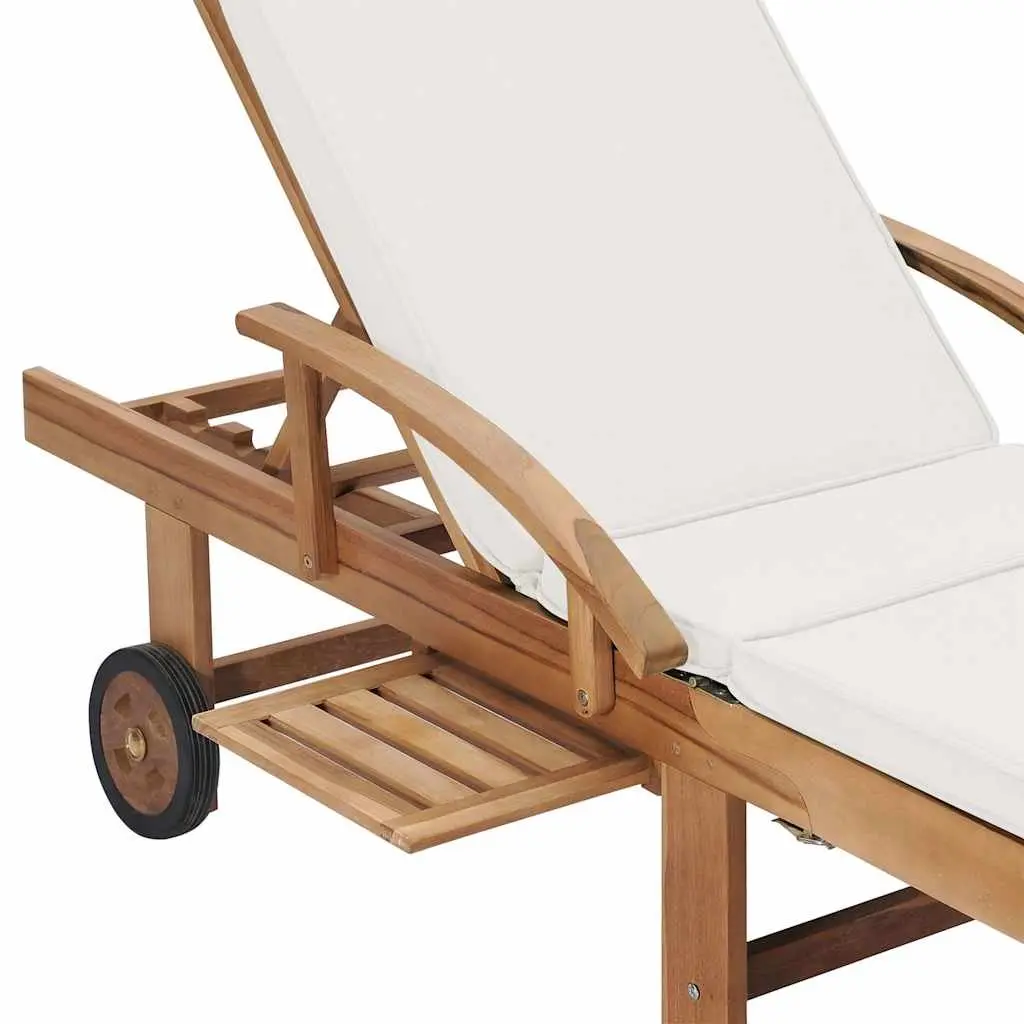 Sun Loungers Solid Teak Wood Adjustable Backrest Cream 2 pcs with Cushions