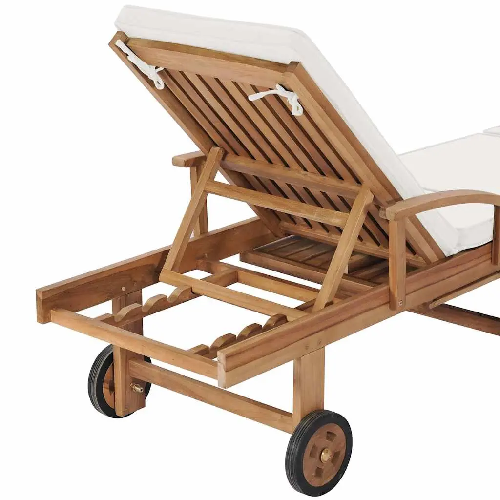 Sun Loungers Solid Teak Wood Adjustable Backrest Cream 2 pcs with Cushions