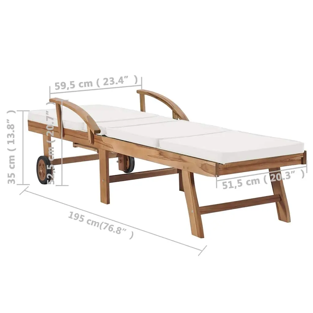 Sun Loungers Solid Teak Wood Adjustable Backrest Cream 2 pcs with Cushions