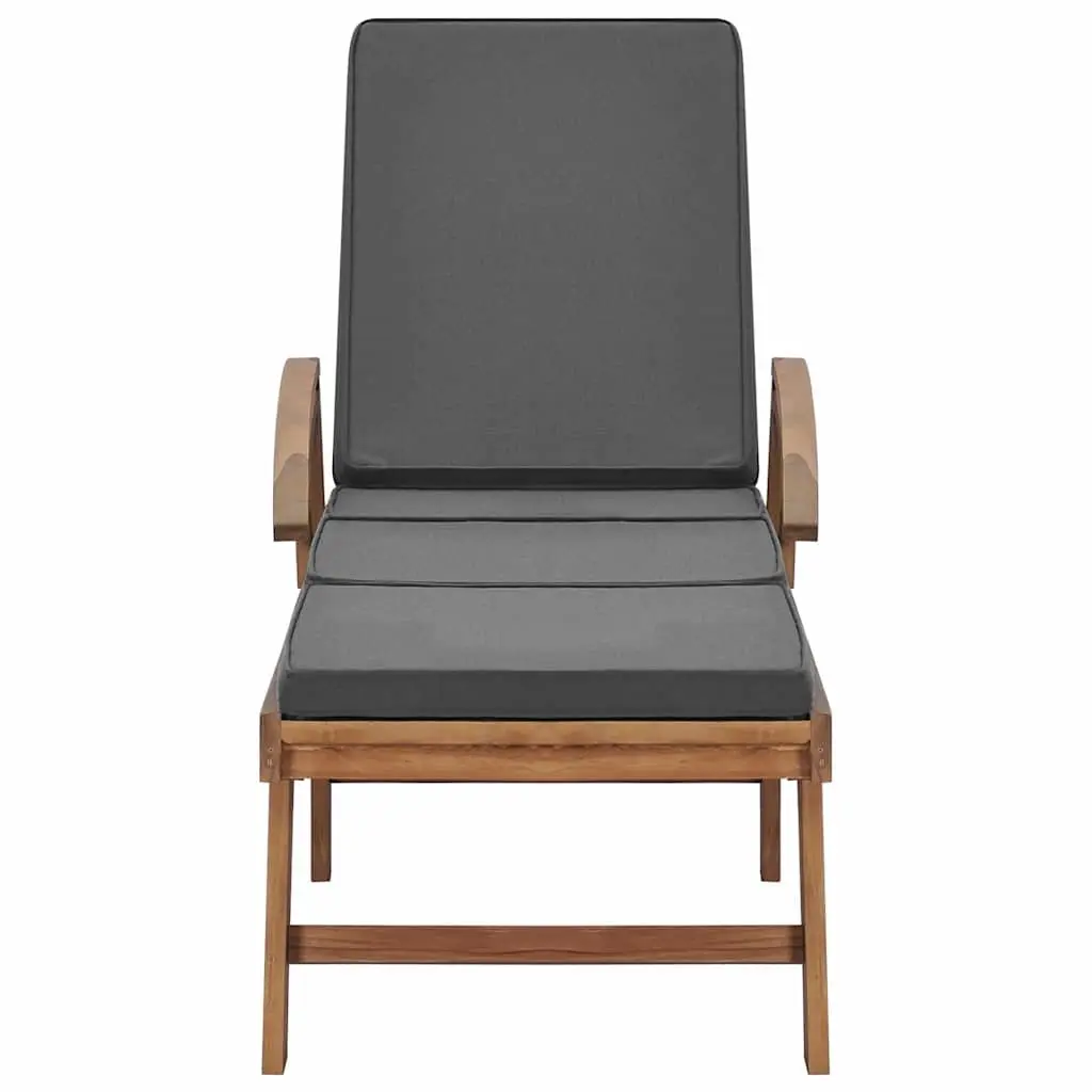 Sun Loungers Teak Wood Adjustable Dark Grey Chair with Cushion 2 pcs