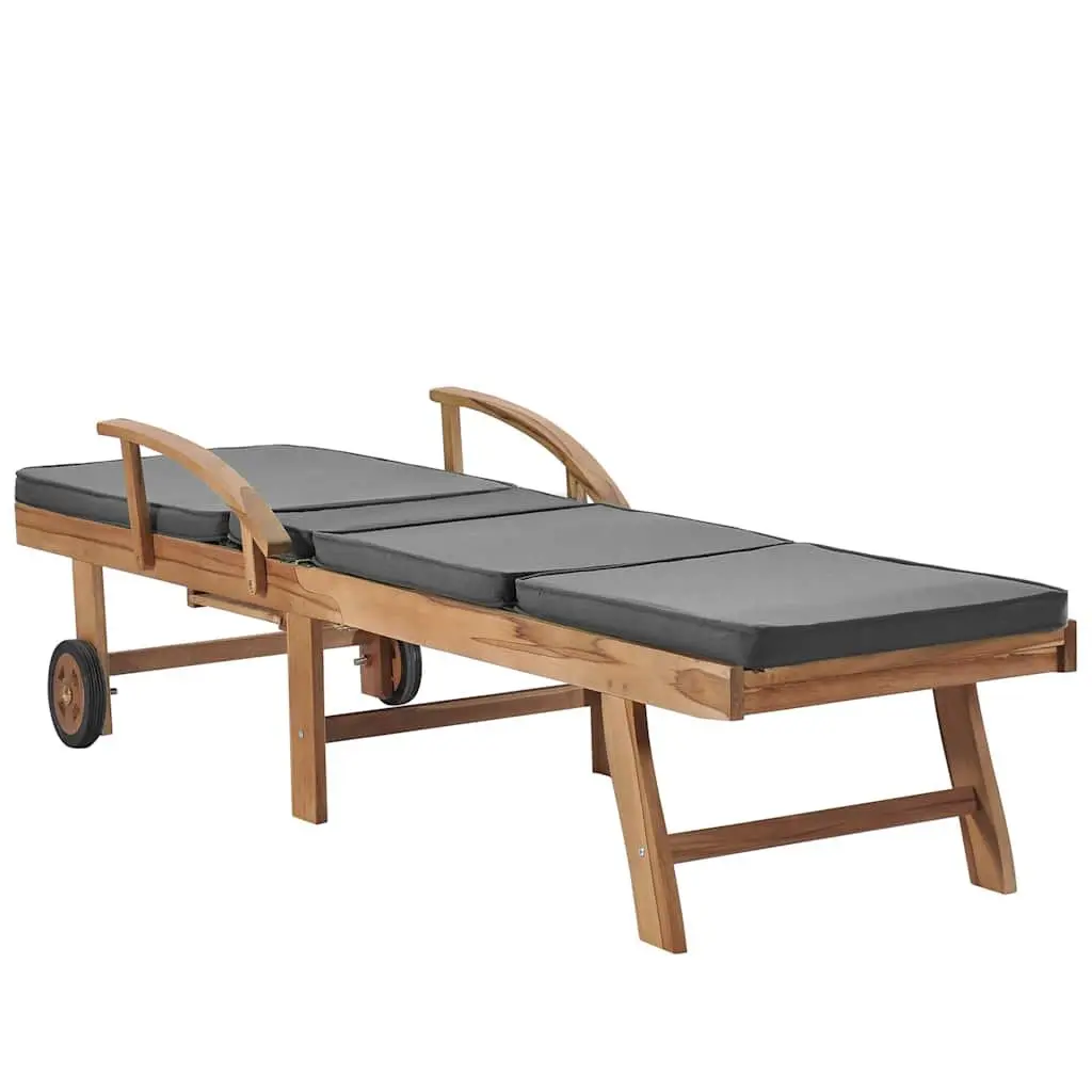 Sun Loungers Teak Wood Adjustable Dark Grey Chair with Cushion 2 pcs