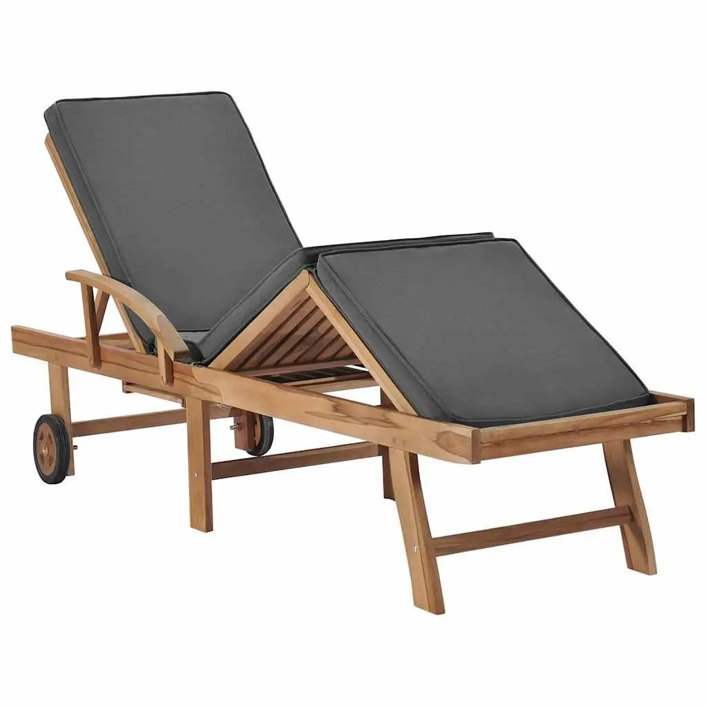Sun Loungers Teak Wood Adjustable Dark Grey Chair with Cushion 2 pcs
