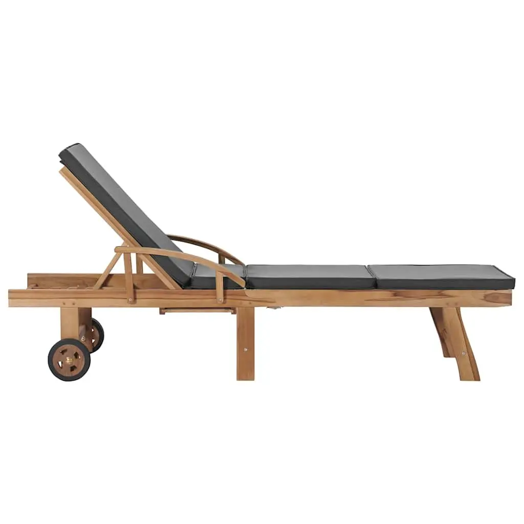 Sun Loungers Teak Wood Adjustable Dark Grey Chair with Cushion 2 pcs