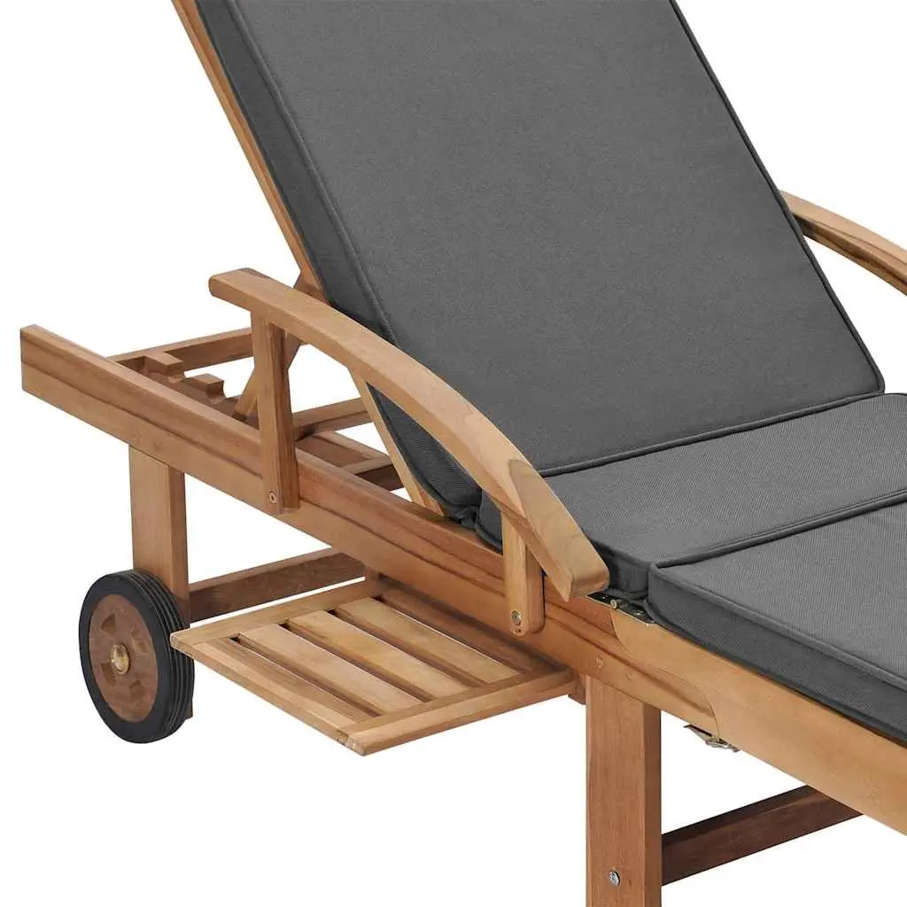 Sun Loungers Teak Wood Adjustable Dark Grey Chair with Cushion 2 pcs