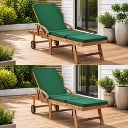 Sun Loungers with Cushions 2 pcs Solid Teak Wood Outdoor Garden Patio Deck Chair