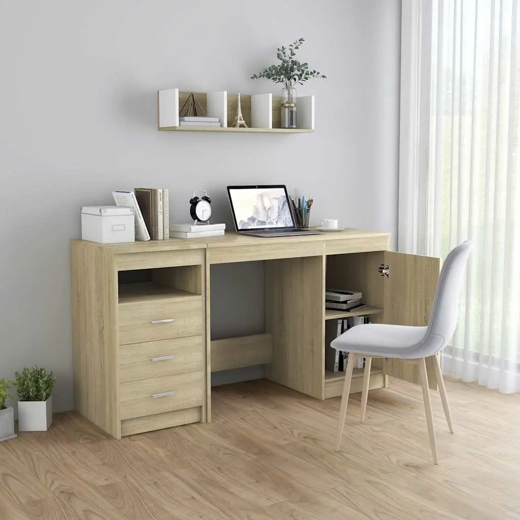 Engineered Wood Office Desk with Drawers Storage Brown 140x50x76cm