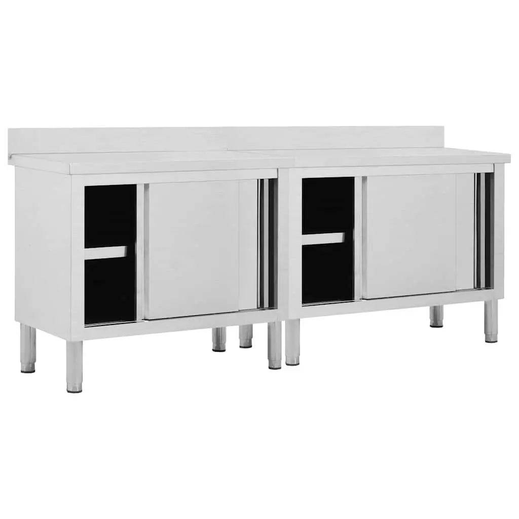 Stainless Steel Work Tables 200x50cm with Storage Sliding Doors for Commercial Kitchen
