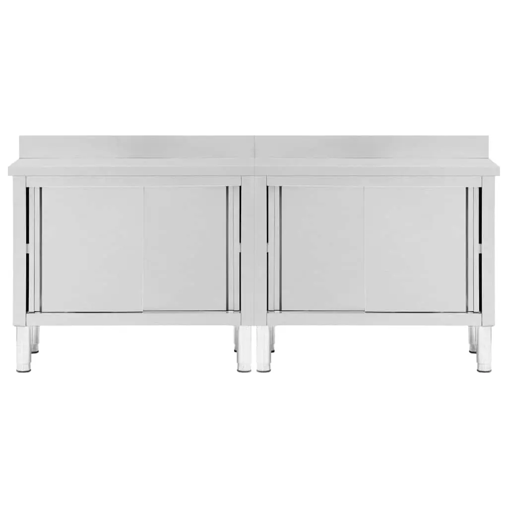 Stainless Steel Work Tables 200x50cm with Storage Sliding Doors for Commercial Kitchen