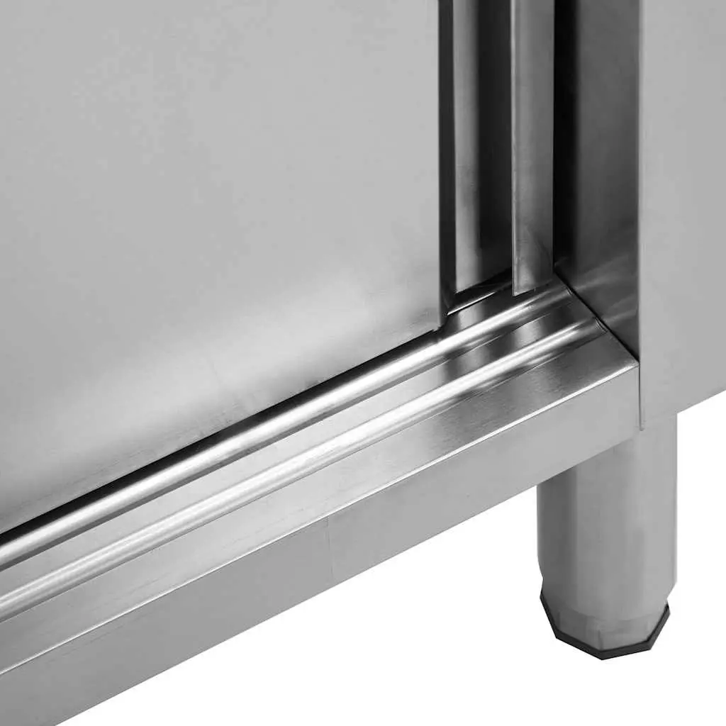 Stainless Steel Work Tables 200x50cm with Storage Sliding Doors for Commercial Kitchen