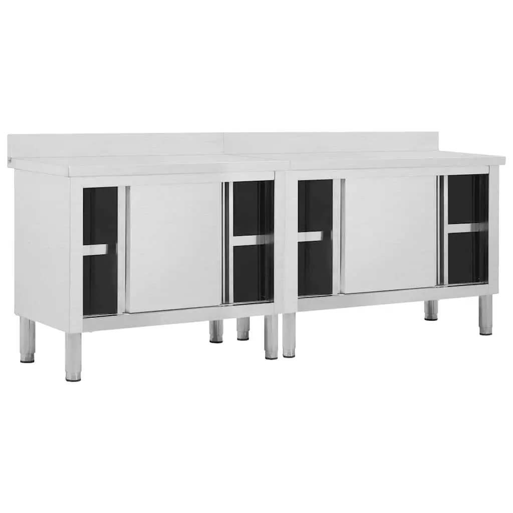 Stainless Steel Work Table with Sliding Door Storage 240 x 50 x 95-97 cm