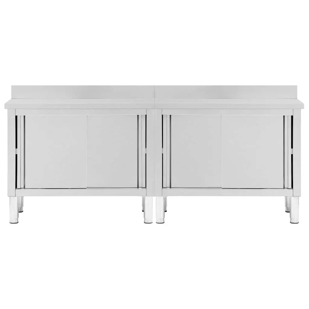 Stainless Steel Work Table with Sliding Door Storage 240 x 50 x 95-97 cm