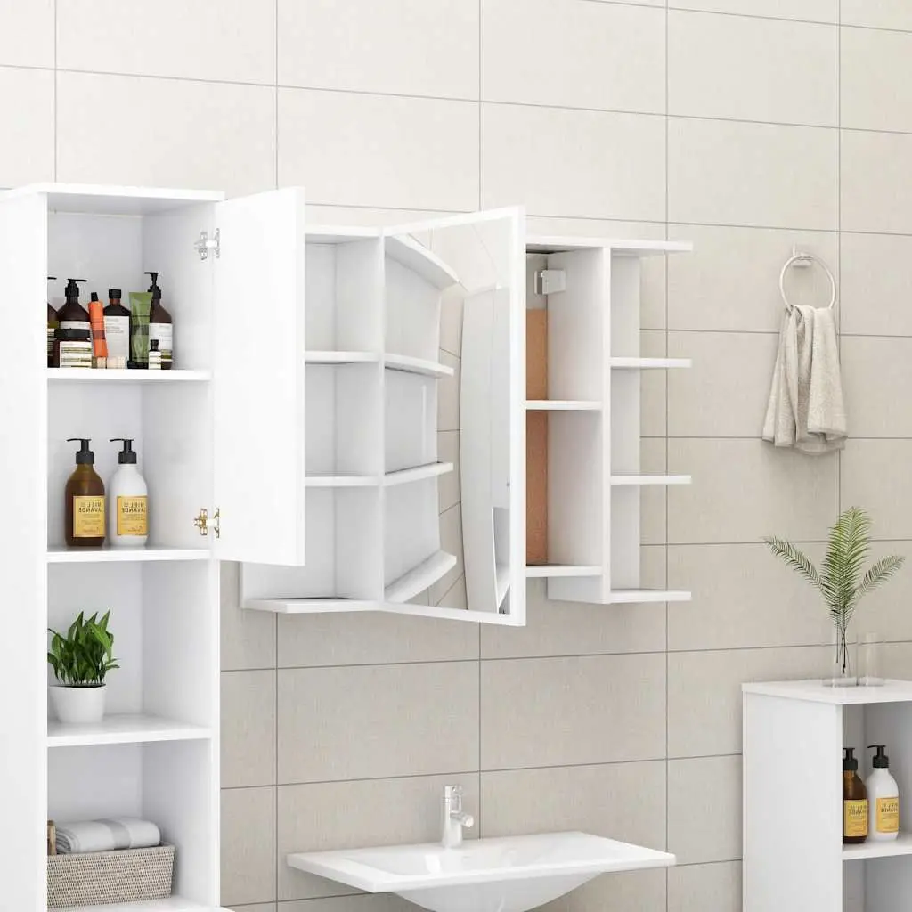 Bathroom Furniture Set Engineered Wood 3 Piece White Cabinet Mirror Storage Vanity
