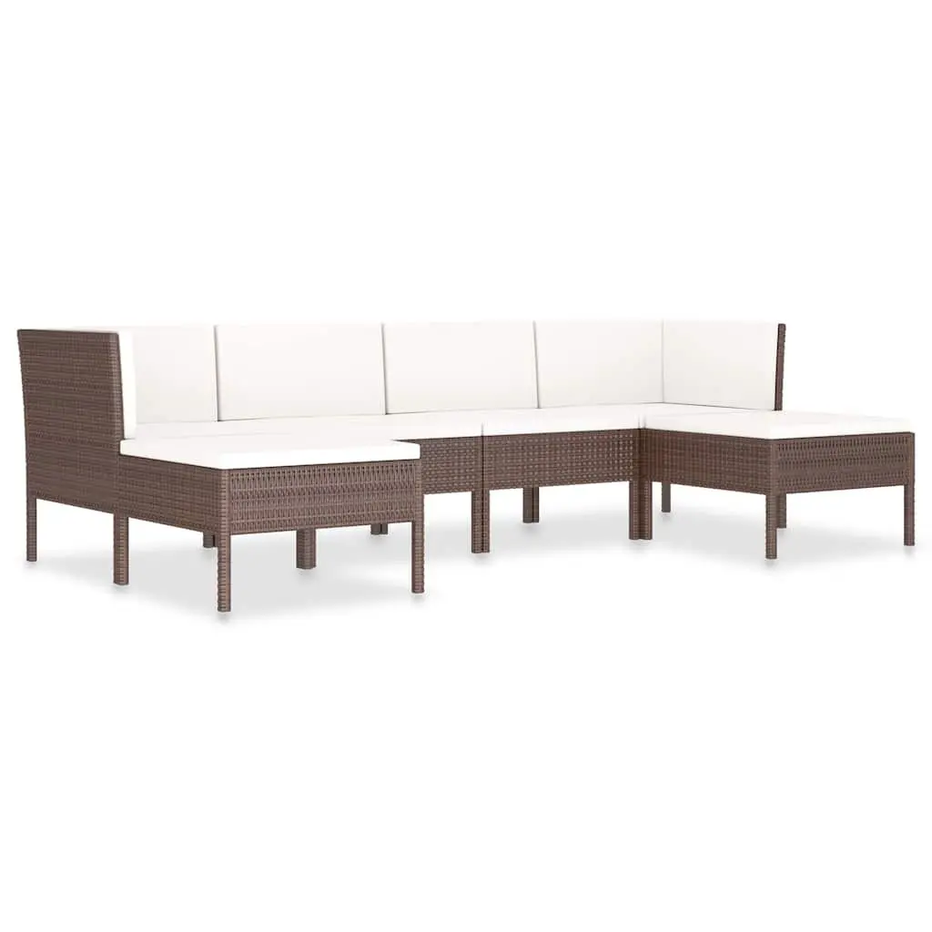 Garden Lounge Set 6 Piece Outdoor Furniture PE Rattan Powder-coated Steel Brown Cushioned